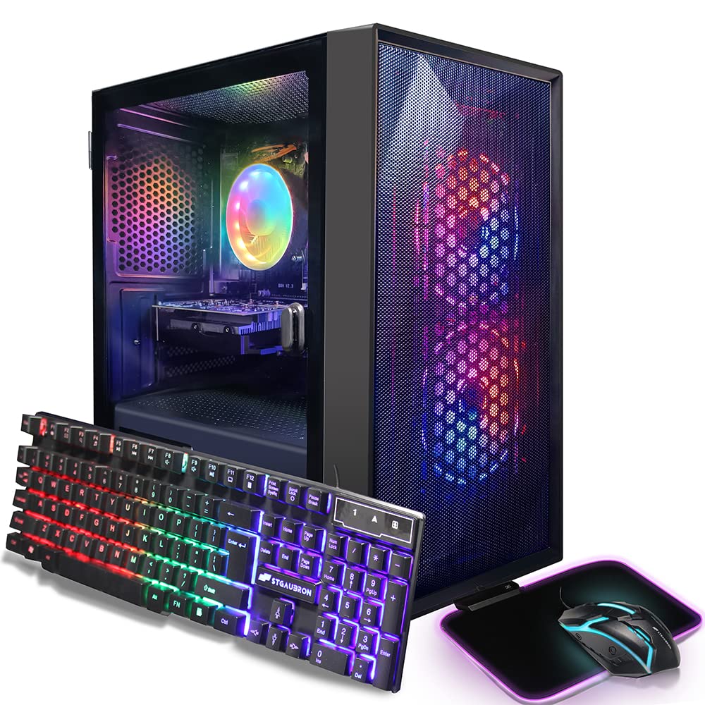 STGAubron Gaming Desktop PC, Intel Core I5 3.3Ghz up to 3.7Ghz, AMD Radeon RX 550 4G GDDR5, 16G Ram, 512G SSD, WiFi, BT 5.0, RGB Fan x 3, RGB Keybaord & Mouse, RGB Mouse Pad, W10H64