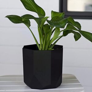 Bloem Tuxton Modern Hexagon Small Planter: 10" - Black - Matte Finish, Durable Resin, Modern Design, Optional Drainage Holes, for Indoor and Outdoor Use, Gardening, 2.7 Gallon Capacity