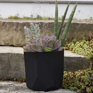 Bloem Tuxton Modern Hexagon Small Planter: 10" - Black - Matte Finish, Durable Resin, Modern Design, Optional Drainage Holes, for Indoor and Outdoor Use, Gardening, 2.7 Gallon Capacity