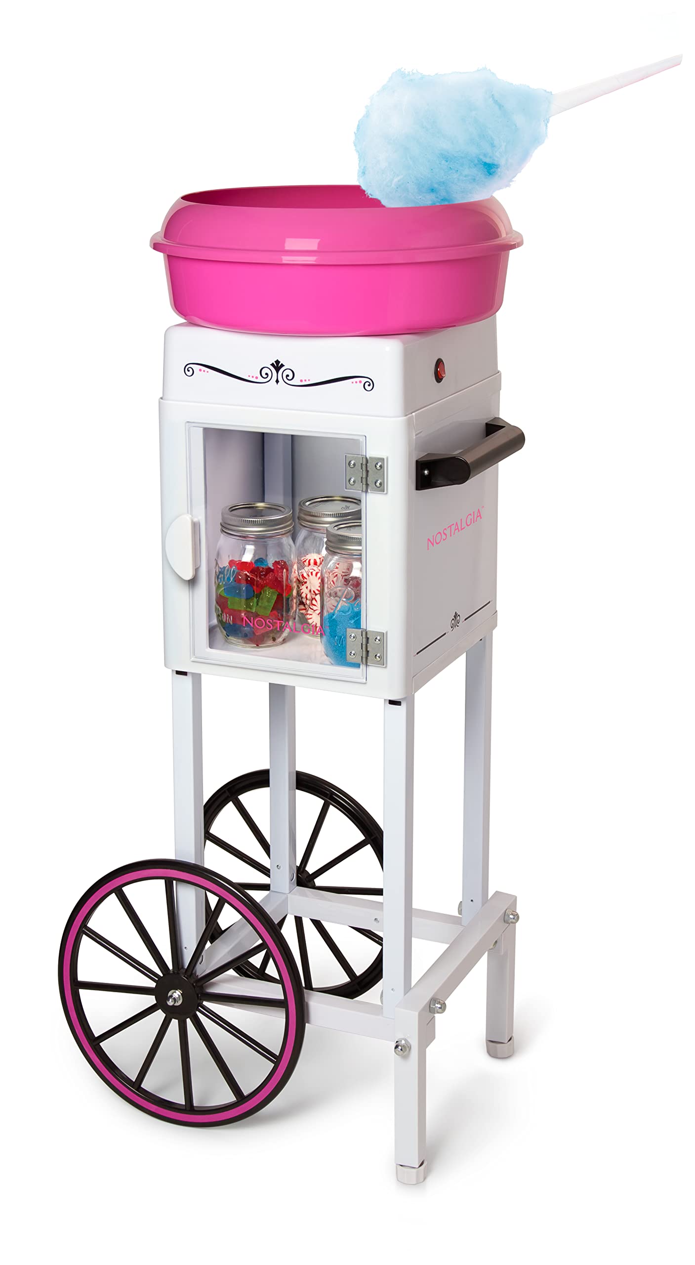 Nostalgia NCCCRT2PKWH Professional Cotton Candy Cart, 36”, White