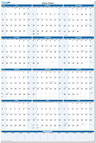 PlanetSafe Calendars Vertical Sky Blue July 2023 to June 2024 Fiscal/Academic Year 12 Month Wall Calendar 36 x 24- Large Dry & Wet Erasable with Next Year Planner -Great for Office & Projects