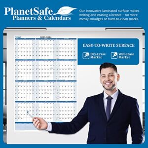 PlanetSafe Calendars Vertical Sky Blue July 2023 to June 2024 Fiscal/Academic Year 12 Month Wall Calendar 36 x 24- Large Dry & Wet Erasable with Next Year Planner -Great for Office & Projects