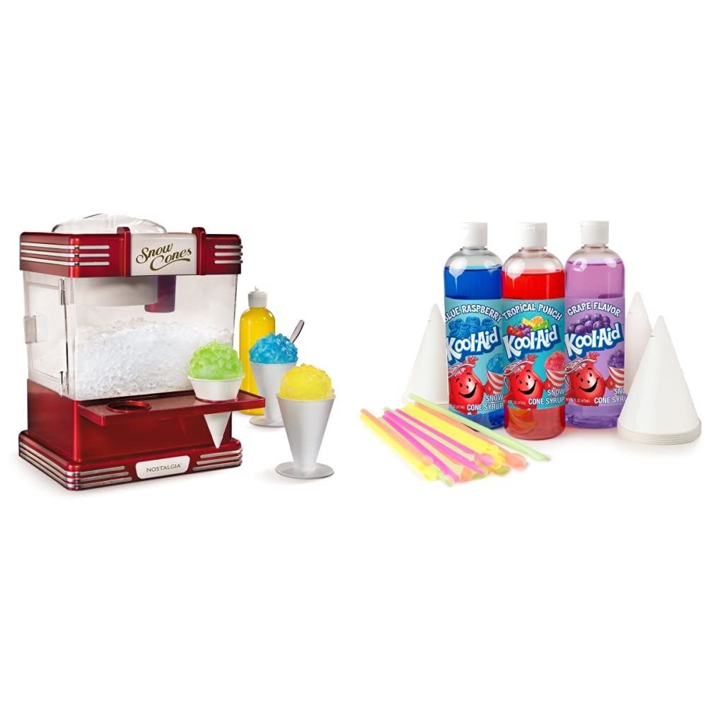 Nostalgia Snow Cone Machine Bundle with Kool-Aid Snow Cone Syrup Party Kit | Make Delicious Shaved Ice Treats