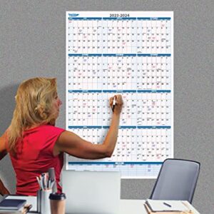 PlanetSafe Calendars Vertical Sky Blue July 2023 to June 2024 Fiscal/Academic Year 12 Month Wall Calendar Large 48 x 32 - Dry & Wet Erasable with Next Year Planner - Great for Office & Projects