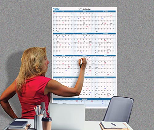 PlanetSafe Calendars Vertical Sky Blue July 2023 to June 2024 Fiscal/Academic Year 12 Month Wall Calendar Large 48 x 32 - Dry & Wet Erasable with Next Year Planner - Great for Office & Projects