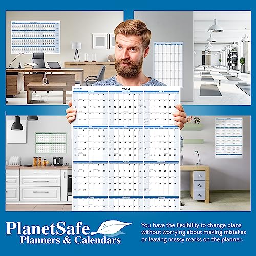 PlanetSafe Calendars Vertical Sky Blue July 2023 to June 2024 Fiscal/Academic Year 12 Month Wall Calendar Large 48 x 32 - Dry & Wet Erasable with Next Year Planner - Great for Office & Projects