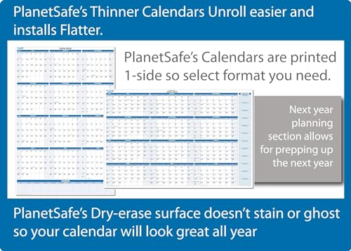 PlanetSafe Calendars Vertical Sky Blue July 2023 to June 2024 Fiscal/Academic Year 12 Month Wall Calendar Large 48 x 32 - Dry & Wet Erasable with Next Year Planner - Great for Office & Projects