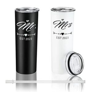 dhqh mr and mrs 2023 tumbler set, engagement wedding gifts for couples newlyweds wife husband bride to be newly engaged 20oz travel tumbler bachelorette party gifts