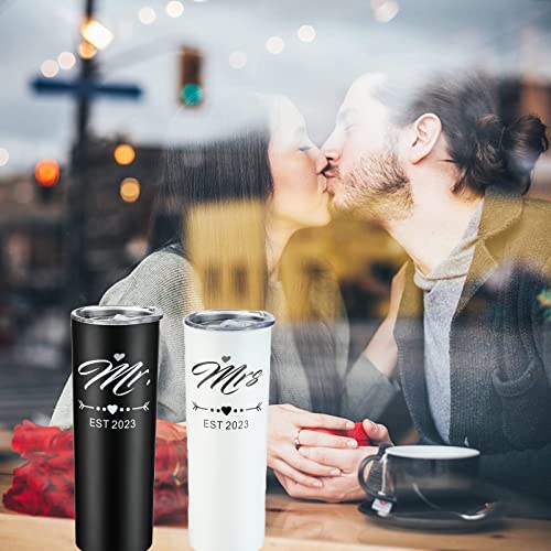 DHQH Mr and Mrs 2023 Tumbler Set, Engagement Wedding Gifts for Couples Newlyweds Wife Husband Bride To Be Newly Engaged 20oz Travel Tumbler Bachelorette Party Gifts