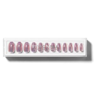 static nails reusable pop-on manicure set, non-damaging glue-on nails (super holo coffin) - false nails with static nail glue, nail set, fake acrylic press on nails
