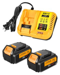 aoasur dcb112 battery charger replacement for dewalt compatible with 12v 20v max lithium batterydcb120 dcb127 dcb115 dcb118 dcb107 dcb105 dcb102(2 batteries included), red,yellow