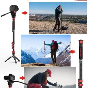 IFOOTAGE Cobra 3 Carbon Fiber Monopod with Pedal, 71" Professional Monopod for Cameras, Portable Travel Monopod with Feet, Max Load 17.64 lbs, Compatible with Sony Canon Nikon DSLR Camera, C180F-P