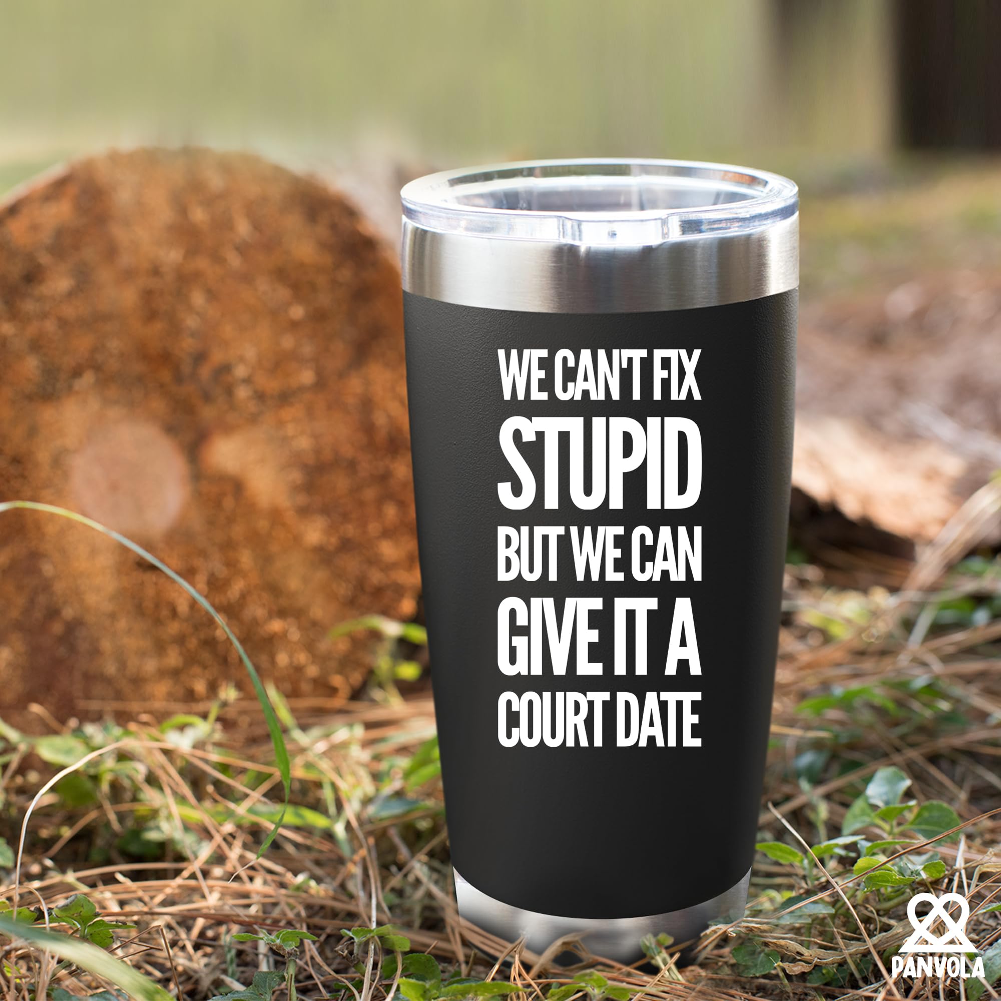 We Can't Fix Stupid But We Can Give It A Court Date Vacuum Insulated Tumbler Lawyer Gifts Law Student Teacher Attorney Dad Mom Husband Wife Stainless Steel With Removable Lid Drinkware (20 oz)
