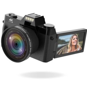 vlogging camera, 4k digital camera for youtube auto focus & anti shake with wifi, 16x digital zoom 32gb tf card topcama12