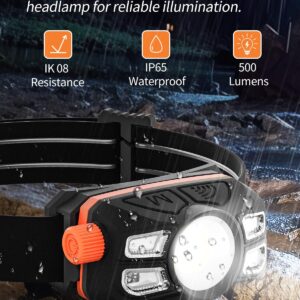 Anylight Rechargeable LED Headlamp with Stepless Dimming and Motion Sensor, IP65 Waterproof Headlight for Repairing, Running, Camping, Hiking(2 Packs)