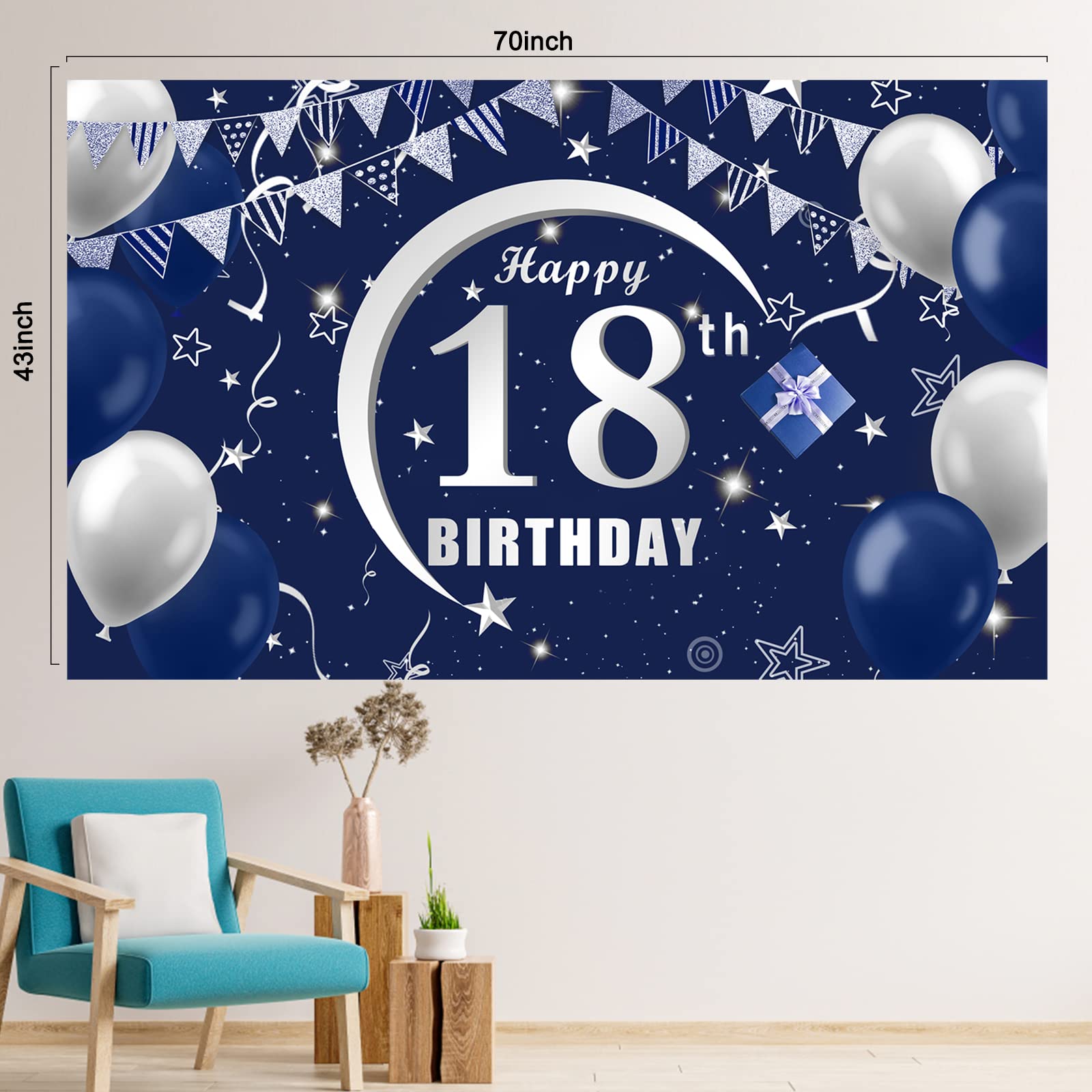 Navy Blue 18th Birthday Decorations for Boys and Girls, Happy 18th Birthday Backdrop, Tablecloth, Balloons Garland Arch Kit - 18th Birthday Banner Party Supplies Bday Decor for 18 Year Old