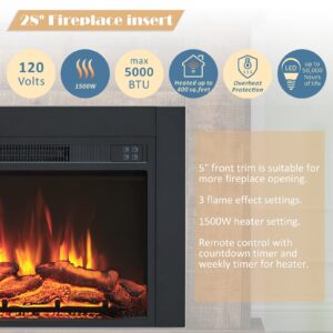 Efiretric® Adam Electric Fireplace Insert with Front Trim Kit, 23" W x 17" H (EF447) with Front Trim Kit, 1500W Heater, Remote Control and Timer