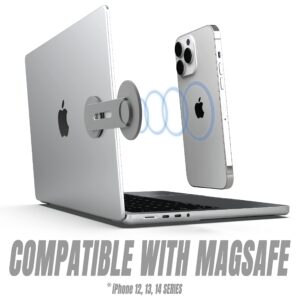 ICONIT Magnetic Laptop Mount, Slim Portable Magnetic Phone Holder Swivels 180 for Laptops and Monitors, Fits iPhone 14/13/12 Plus and Max, Gray