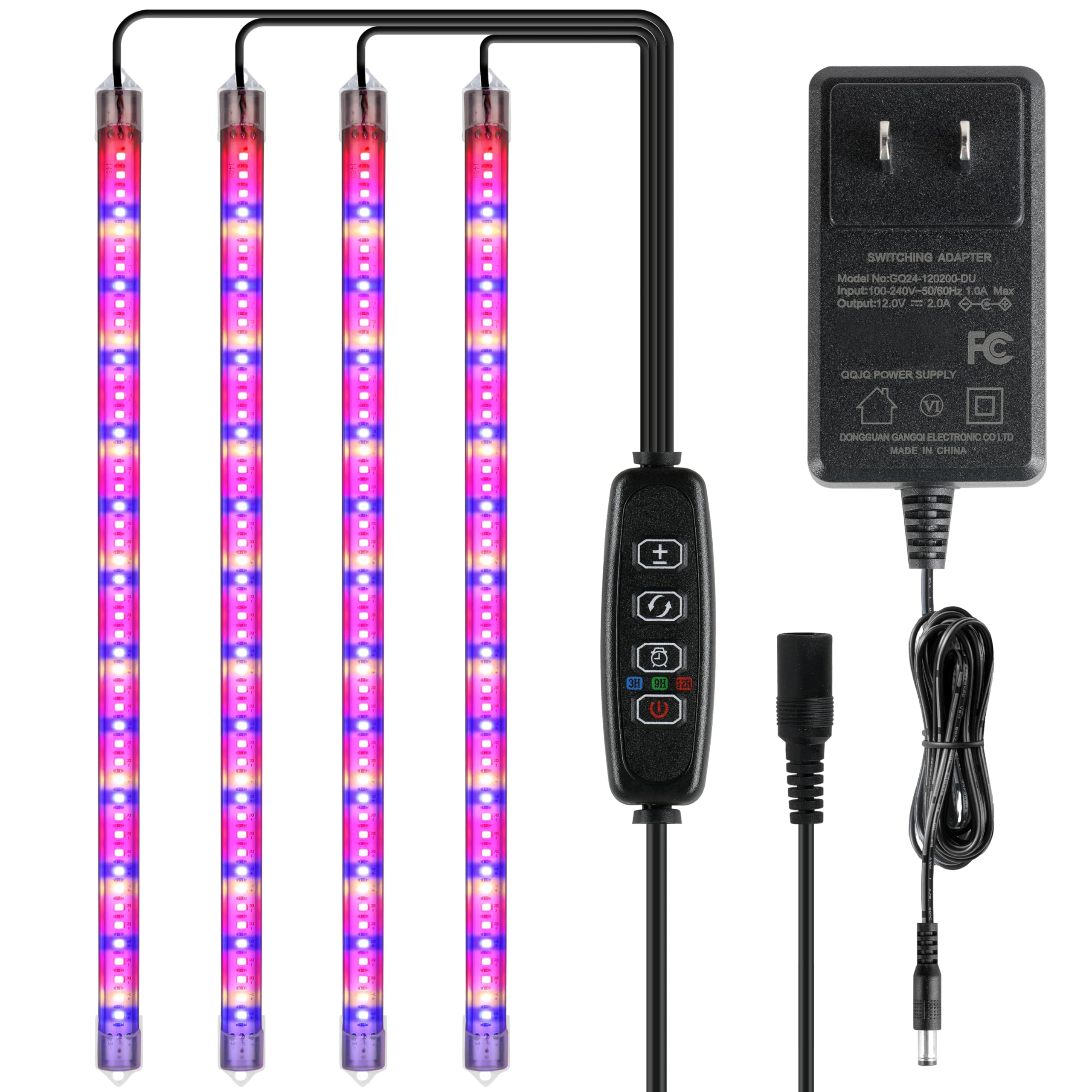 iPower LED Grow Light Strips Full Spectrum for Indoor Plants with Auto ON/Off 3/9/12H Timer, 10 Dimmable Levels 48 LEDs Per Tube, Sunlike Grow Lamp for Hydroponics Succulent, 1 Pack, Mix, 4 Tubes