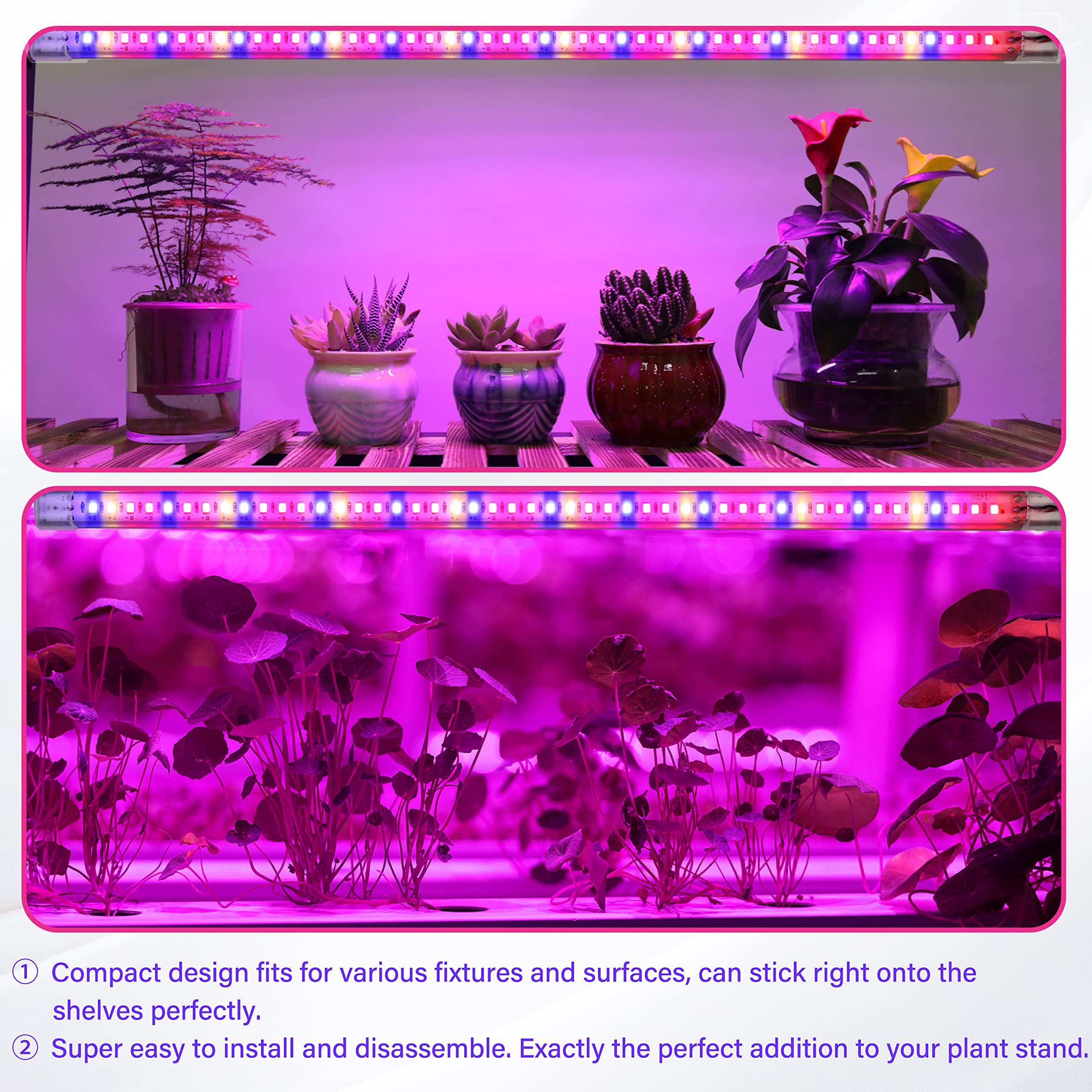 iPower LED Grow Light Strips Full Spectrum for Indoor Plants with Auto ON/Off 3/9/12H Timer, 10 Dimmable Levels 48 LEDs Per Tube, Sunlike Grow Lamp for Hydroponics Succulent, 1 Pack, Mix, 4 Tubes