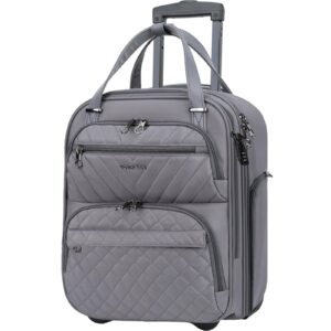kroser carry on underseat multi-functional, 16-inch underseater lightweight overnight suitcase for men women, grey