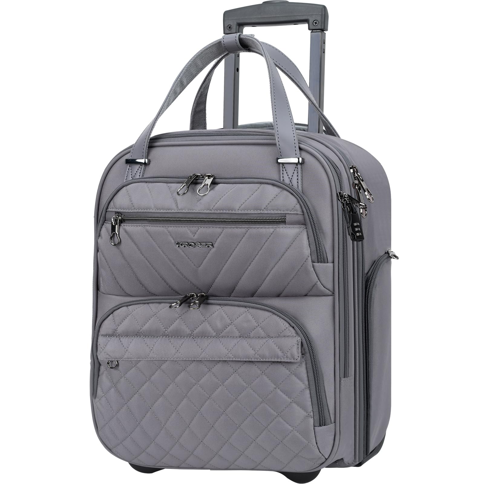 KROSER Carry On Underseat Multi-functional, 16-inch Underseater Lightweight Overnight Suitcase for Men Women, Grey