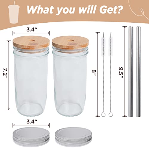 MCleanPin Iced Coffee Cups,Reusable Boba Tea Cups with Lids and Straws,4PACK 16oz Drinking Glass Tumblers for Coffee,Tea,Juice