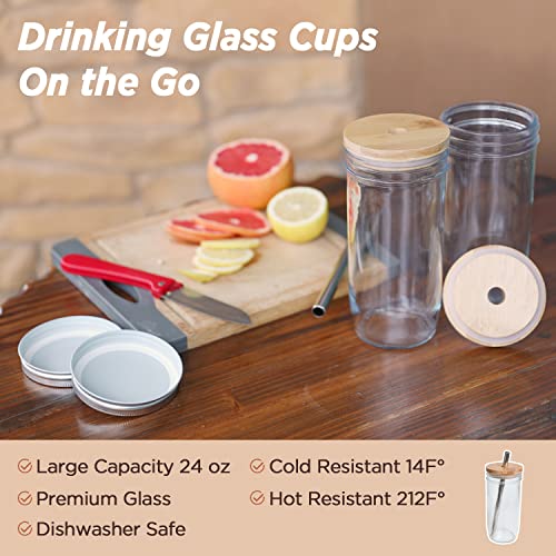 MCleanPin Iced Coffee Cups,Reusable Boba Tea Cups with Lids and Straws,4PACK 16oz Drinking Glass Tumblers for Coffee,Tea,Juice