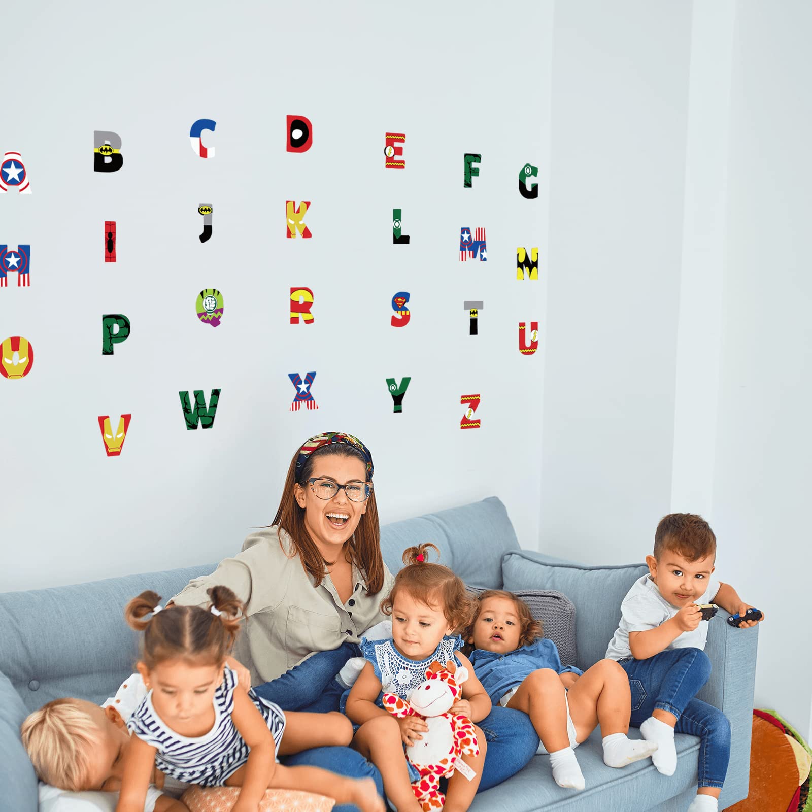 Alphabets Stickers ABC Letters Wall Stickers Kids Wall Decal Peel and Stick for Baby Boys Girls Bedroom Nursery Playroom Daycare Kids Room Wall Decor