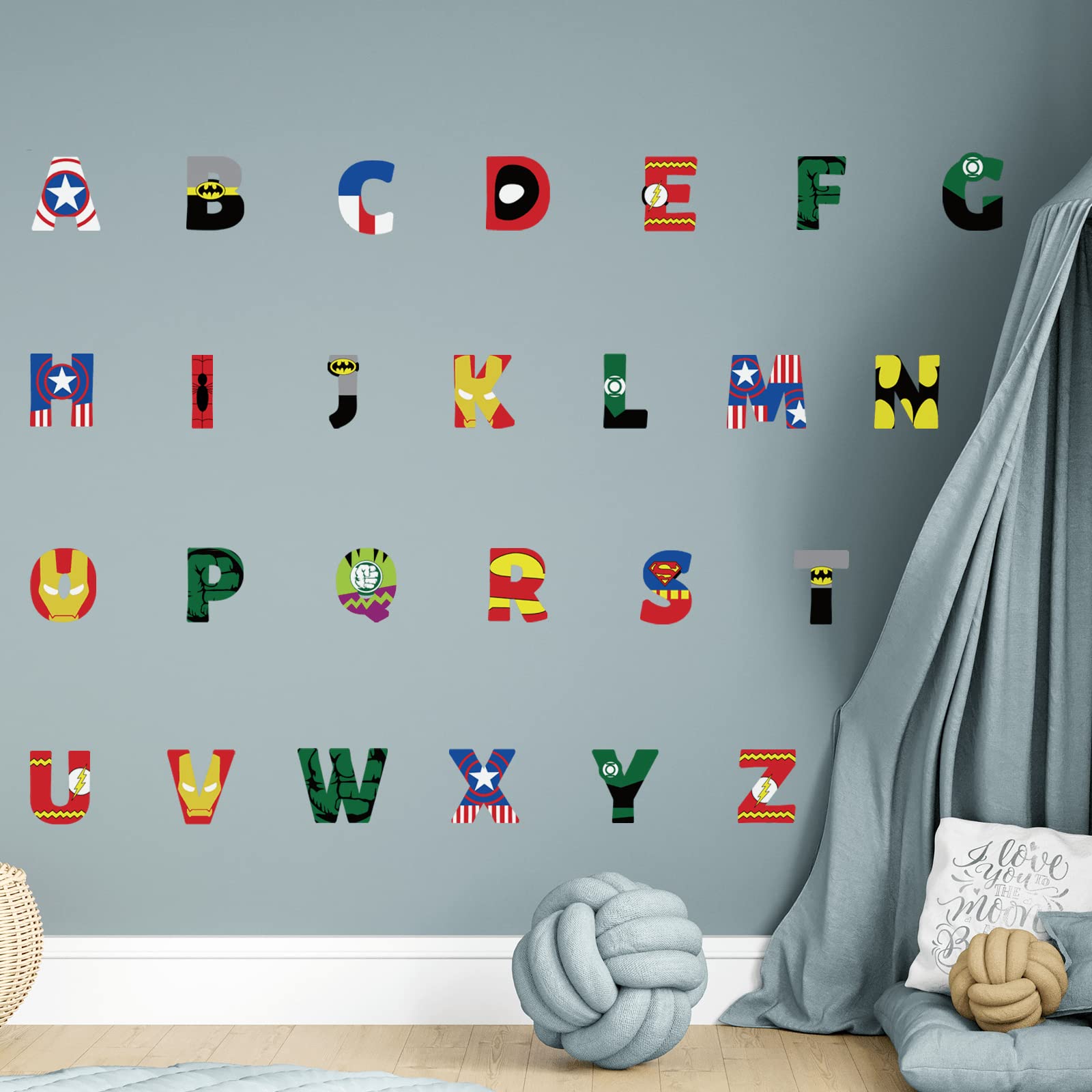 Alphabets Stickers ABC Letters Wall Stickers Kids Wall Decal Peel and Stick for Baby Boys Girls Bedroom Nursery Playroom Daycare Kids Room Wall Decor