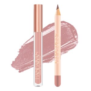 easilydays 2pcs matte nude lip liner pencil and lip stick set, velvety creamy matte lip crayon full coverage lip stain high pigment waterproof, no smudge lipstick for women, smooth matte lip color makeup (#01)