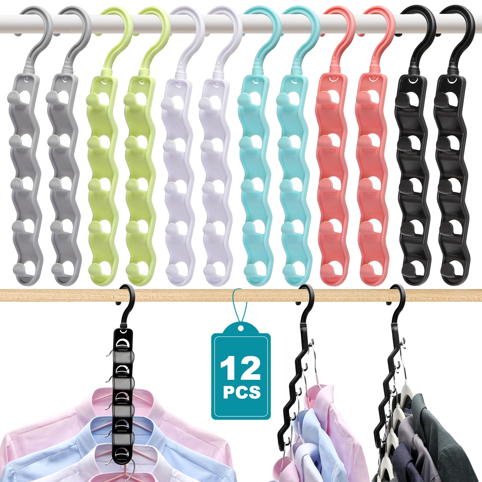 Closet Organizers and Storage,Upgraded Organization and Storage Clothes Hanger,12 Pack College Dorm Room Essentials,Sturdy Closet Organizer Home Essentials Space Saving Hangers for Thick Clothe