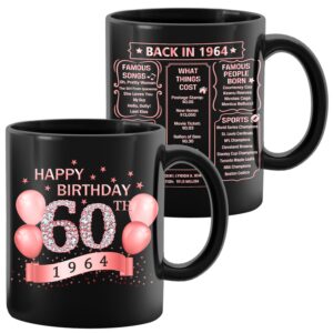 60th birthday gifts for women men - 1964 old time information - 60th birthday mug - 60th birthday for her & him - unique funny 60th bday gift idea - milestone birthday - 12oz - rose gold