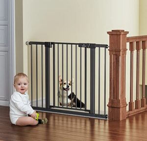 babybond 27-43" easy install baby gate for stairs, extra wide baby gates for doorway, auto close safety dog gate, with extenders and pressure/hardware mounting kit, black1