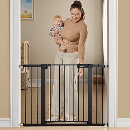 BabyBond 27-43" Easy Install Baby Gate for Stairs, Extra Wide Baby Gates for Doorway, Auto Close Safety Dog Gate, with Extenders and Pressure/Hardware Mounting Kit, Black1