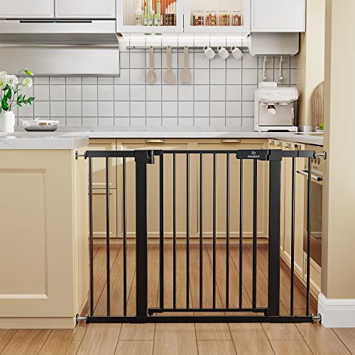 BabyBond 27-43" Easy Install Baby Gate for Stairs, Extra Wide Baby Gates for Doorway, Auto Close Safety Dog Gate, with Extenders and Pressure/Hardware Mounting Kit, Black1