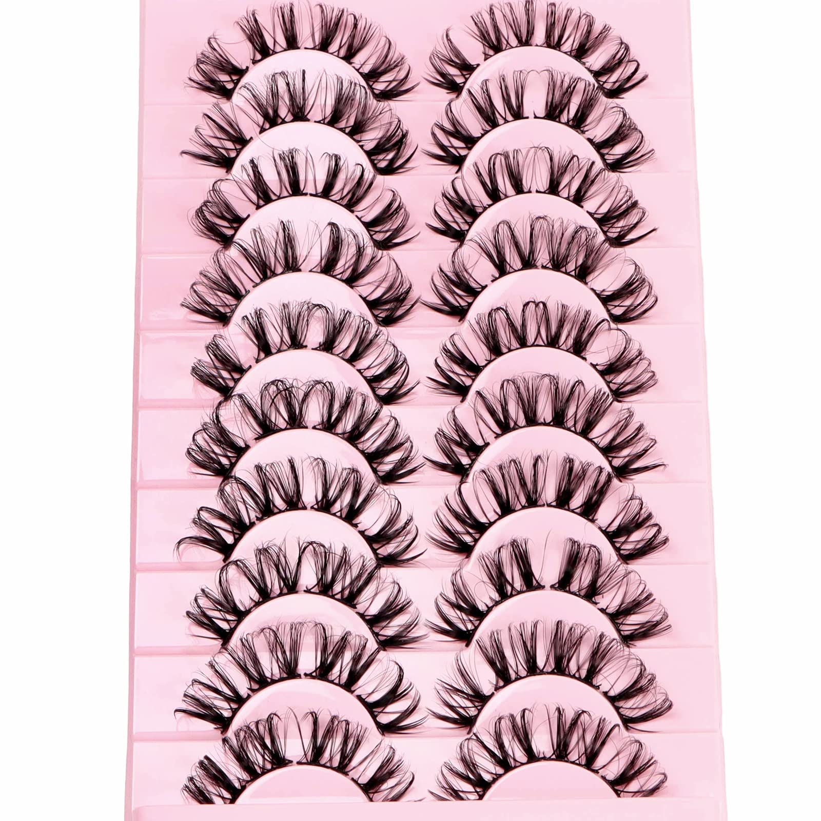 DSLONG 10 Pairs Cluster Lashes D Curl Russian Strip Lashes Fluffy False Eyelashes Individual Natural Wispy Lashes DIY Eyelashes Extension At Home (D01)