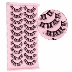 DSLONG 10 Pairs Cluster Lashes D Curl Russian Strip Lashes Fluffy False Eyelashes Individual Natural Wispy Lashes DIY Eyelashes Extension At Home (D01)