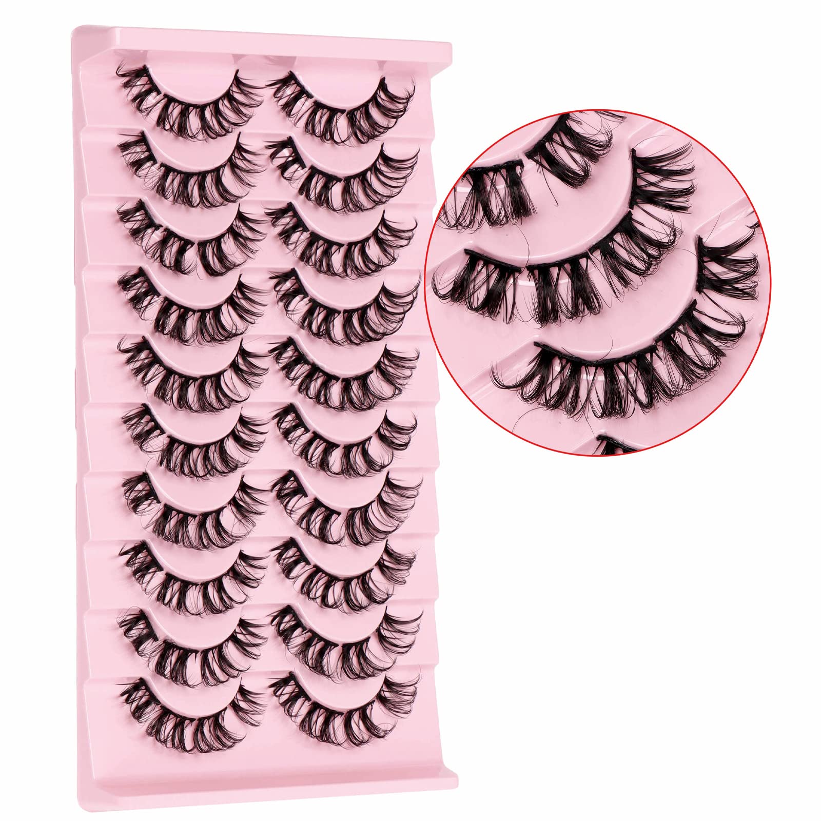 DSLONG 10 Pairs Cluster Lashes D Curl Russian Strip Lashes Fluffy False Eyelashes Individual Natural Wispy Lashes DIY Eyelashes Extension At Home (D01)