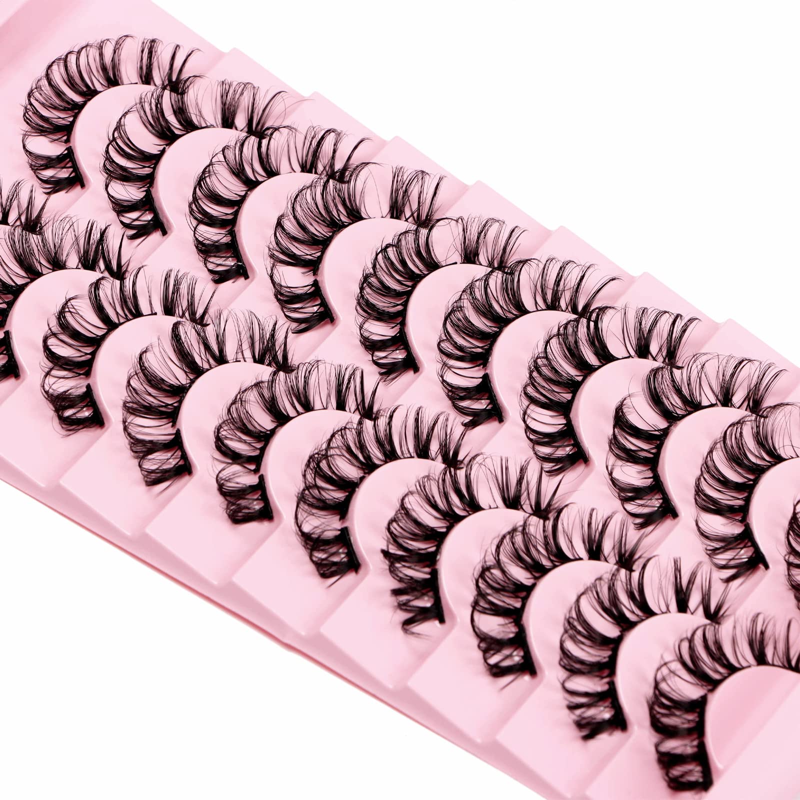 DSLONG 10 Pairs Cluster Lashes D Curl Russian Strip Lashes Fluffy False Eyelashes Individual Natural Wispy Lashes DIY Eyelashes Extension At Home (D01)