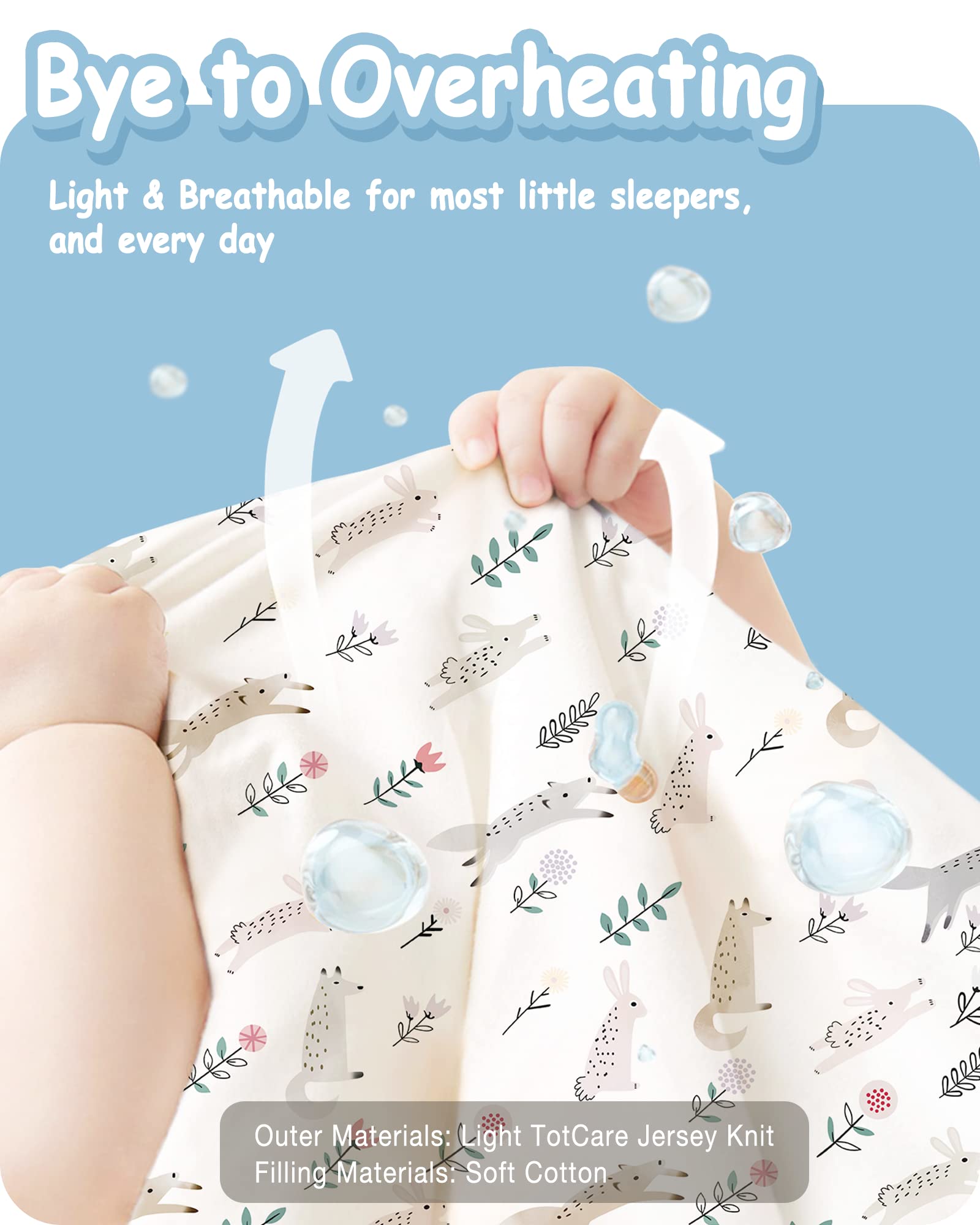 TOTBASIC Baby Sleep Sack 2-Pack, Light & Soft Unisex-Baby Wearable Blanket, 2-Way Safe Zippers Sleepsack for Babies 0-3-6-12-18-24 Months 0.5 TOG