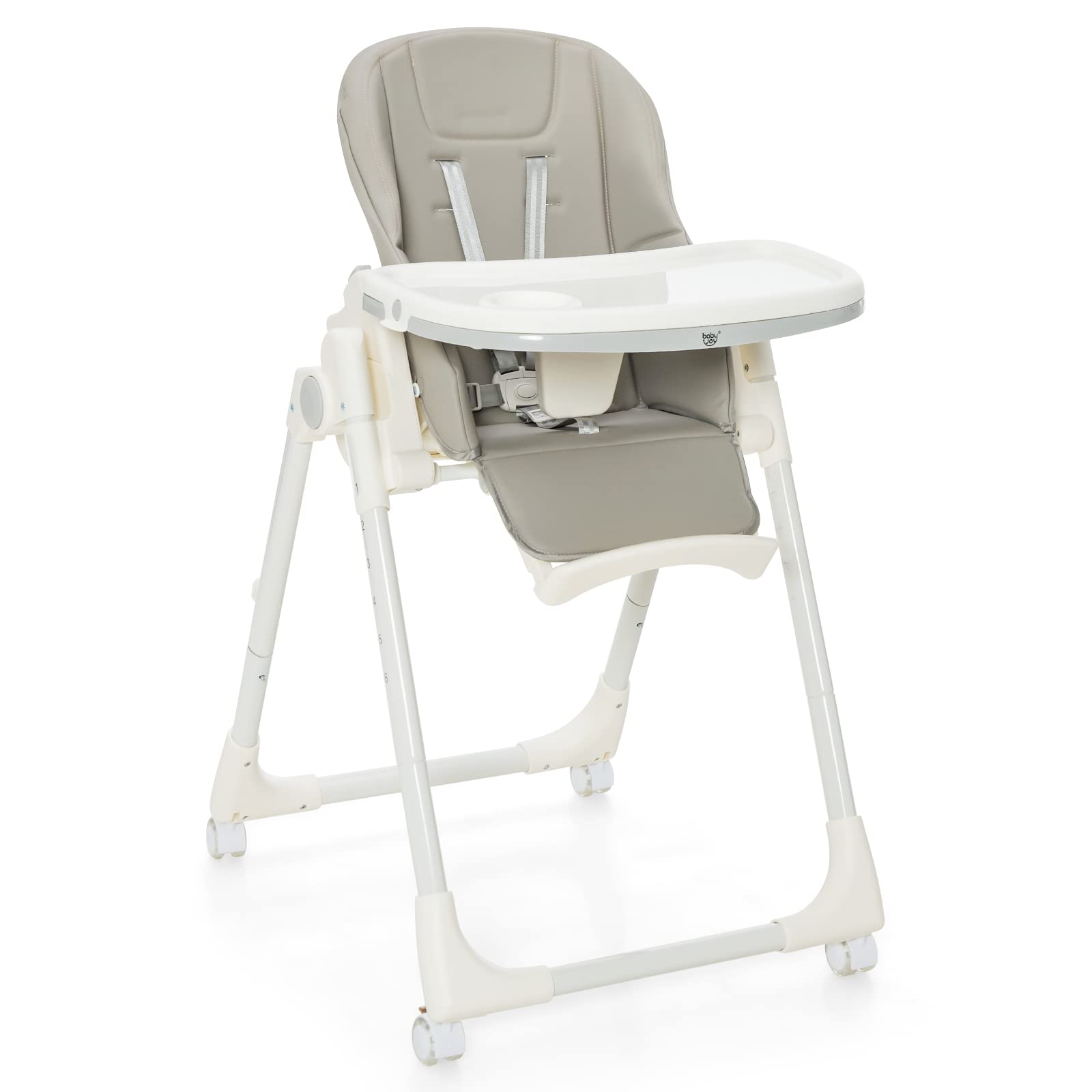 BABY JOY High Chair for Babies & Toddlers, Foldable Highchair with Adjustable Backrest, Footrest and Height, Removable Tray, Detachable Seat Cushion, 4 Lockable Wheels (Gray)