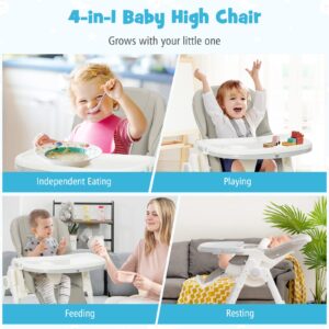 BABY JOY High Chair for Babies & Toddlers, Foldable Highchair with Adjustable Backrest, Footrest and Height, Removable Tray, Detachable Seat Cushion, 4 Lockable Wheels (Gray)