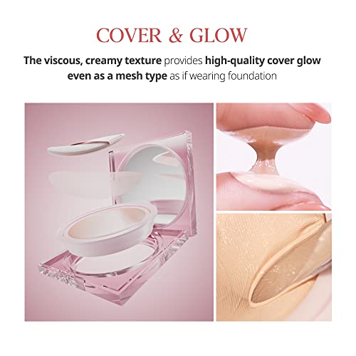 CLIO Kill Cover Mesh Glow Cushion Refill Included (15g*2, 4 GINGER) - Foundation Cushion, Korean Cushion, Glowy Skin Makeup