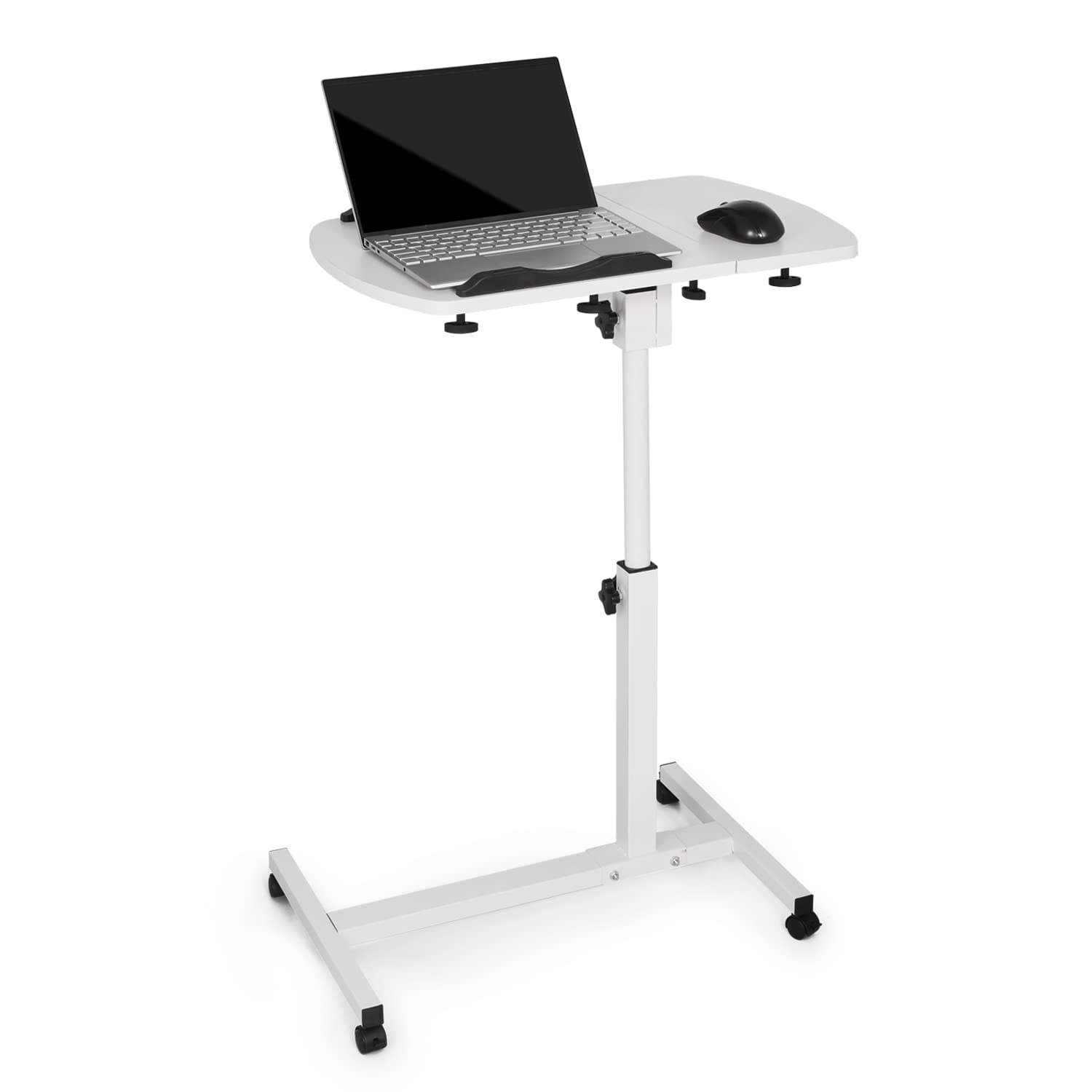 Magshion Height Adjustable Mobile Desk Laptop Stand White Rolling Cart Sofa Bed Side Table for Bed Couch Office