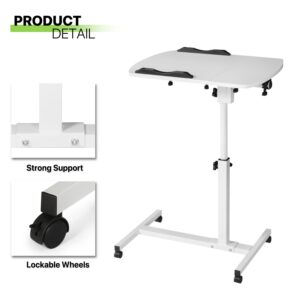 Magshion Height Adjustable Mobile Desk Laptop Stand White Rolling Cart Sofa Bed Side Table for Bed Couch Office