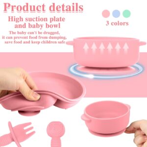 Pimoys 12 Pack Silicone Baby Suction Plates Baby Bowls Baby Feeding Set with Spoon Fork Baby Led Weaning Supplies Toddler Eating Utensils, Microwave & Dishwasher Safe