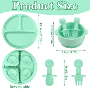 Pimoys 12 Pack Silicone Baby Suction Plates Baby Bowls Baby Feeding Set with Spoon Fork Baby Led Weaning Supplies Toddler Eating Utensils, Microwave & Dishwasher Safe