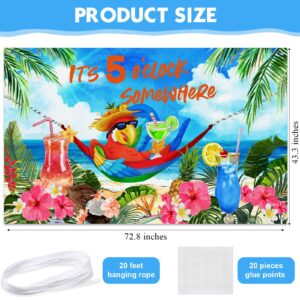 It's 5 O' Clock Somewhere Summer Backdrop Tropical Parrot Banner Beach Hawaii Decoration Polyester Background Nautical Cocktails Drinks Bar Party Supplies Holiday Photo Booth Prop Indoor Outdoor