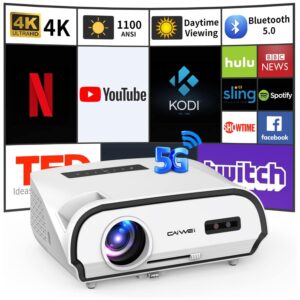 ultra hd 4k daytime projector 14300 high lumens outdoor movie projector max 300" display wifi6 bluetooth smart tv projector with android os 2g+16g for gaming, home cinema, office, hdmi/usb/av/lan/arc